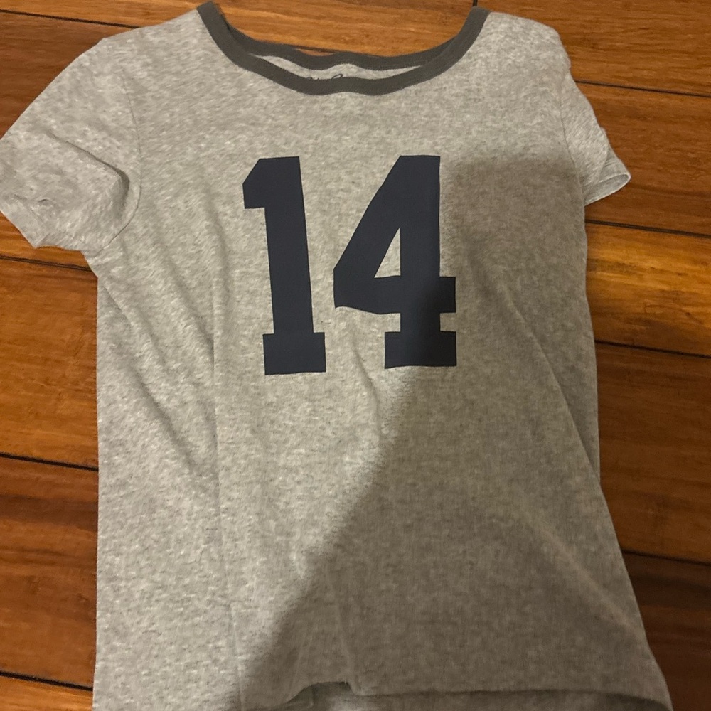 Brandy Melville Gray Heather '14' Graphic Tank Top with Navy Accents
